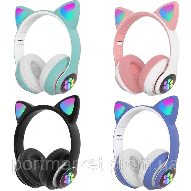 Бездротові Навушники з котячими вушками з підсвіткою з MicroSD з FM-Радіо Cat Ear STN-28