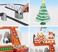 Залізниця 21816 довжина шляху 732см., потяг, новорічна ялинка, міст, музика, світло, на батарейках, в коробці, 90,5-40,5-10,5см., фото 5