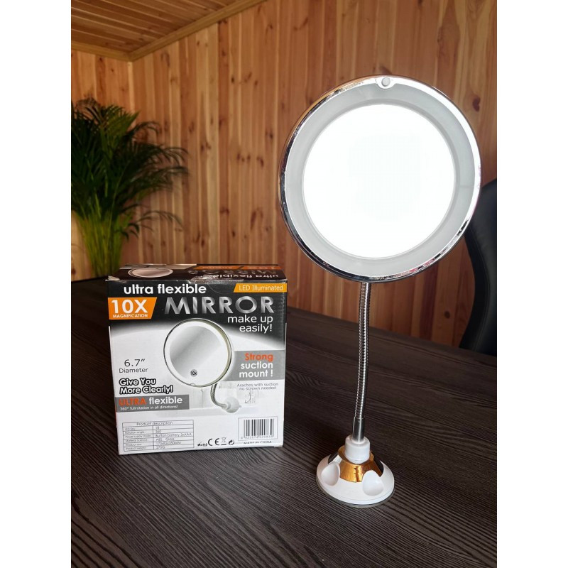 Гнучке дзеркало на присоску з LED-підсвіткою Ultra Flexible mirror зі збільшенням 10Х. (30) (24)