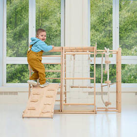 Скандинавський дитячий тренажер: мотузкова сітка, гірка, гімнастичні кільця, дитячі гойдалки, ігровий килимок, шведська стінка