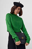 Женский вязаный зеленый джемпер с рукавами-регланами