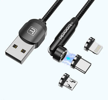 Кабель магнітний Toocki 3в1 Micro USB, Lightning, Type C (TQ-X42) Black 1m