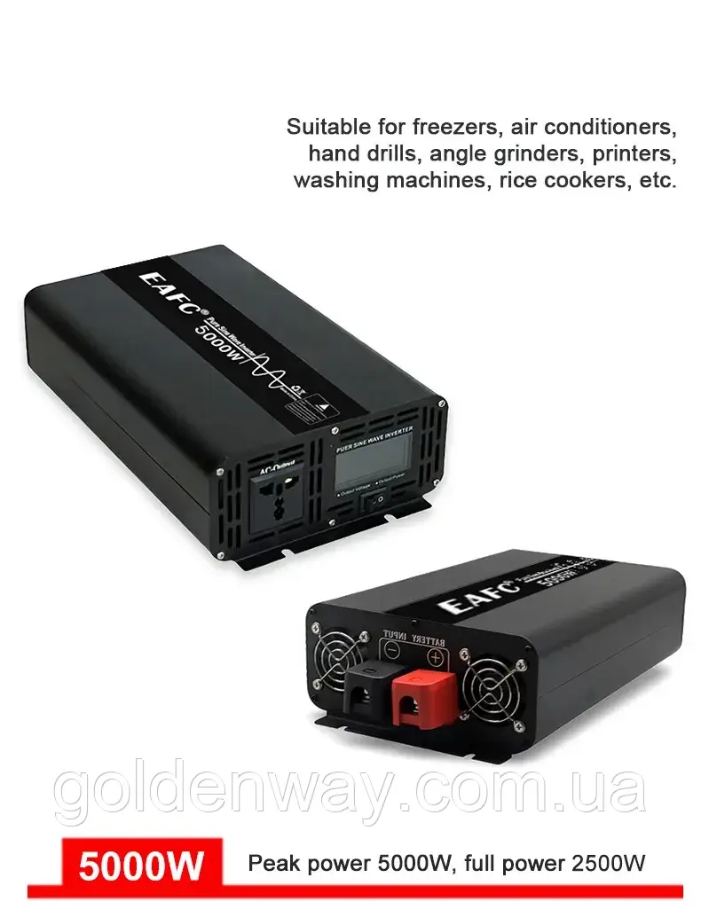 Автомобільний перетворювач напруги інвертор EAFC з 12 V на 220 V AC/DC 5000 W 5000 Вт Чистистий СИНУС