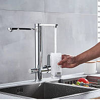 Змішувач для кухні для фільтрованої води двоважільний, кухонний кран з подвійною ручкою WanFan Хром