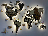 Карта мира на стену с подсветкой деревянная на подарок цвет Wander 120х70 см
