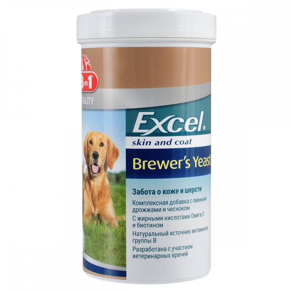 Вітамінна добавка для шерсті собак та кішок 8in1 Excel Brewers Yeast 780 шт (пивні дріжджі з часником), фото 1