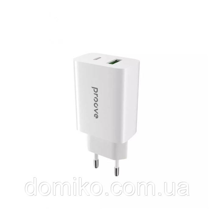 Мережевий зарядний пристрій МЗП Proove Rapid 20W (Type-C + USB) (white)