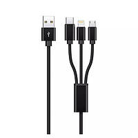 Кабель Proove Triple Connection 3 in 1 Type-C + Micro USB + Lightning (1,2m) (black)