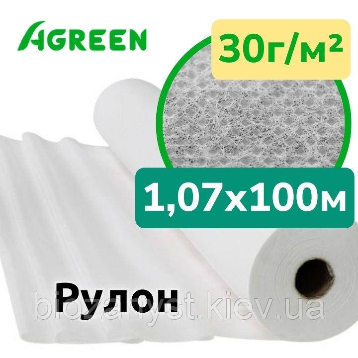 Агроволокно Біле 1,07х100м Agreen, Рулон | Агроволокно укривне, пропускає світло, дихає, фото 1