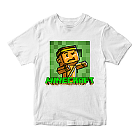 Футболка біла з оригінальним принтом онлан гри Minecraft "Персонаж гри  Minecraft Майнкрафт" Push IT