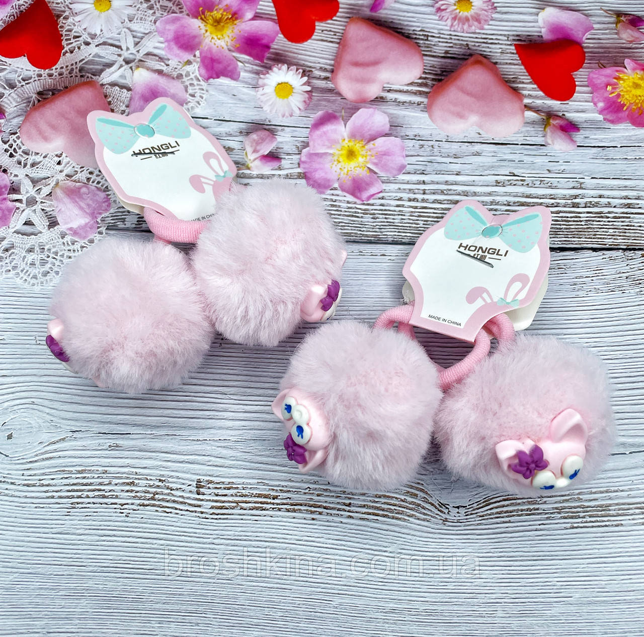 Гумки для волосся дитячі пампони рожеві 12 пар/пач., фото 1