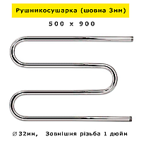 Водяной полотенцесушитель Змеевик 3 колена Шовный из нержавейки, толщина стенки 3 мм, Змейка 500х900, гарантия
