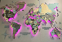 Деревянная многослойная карта мира с подсветкой RGB цвет Memory 120х70 см XS - 120*70 см, "404", Английский