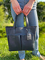 Женская кожаная сумка с карманами, цвета в ассортименте Синий