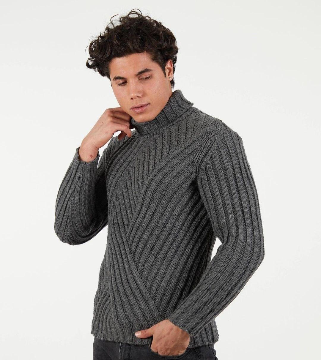 Стильний теплий чоловічий в'язаний светр під горло (Розмір S,M,L,XL), Сірий