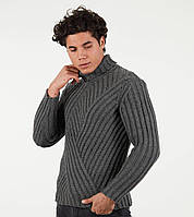 Стильный теплый мужской вязанный свитер под горло (Размер S,M,L,XL), Серый