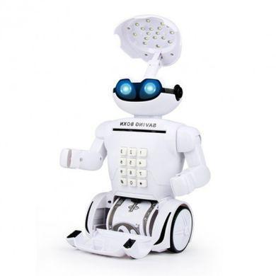 Робот со светящимися глазами, копилка с кодовым замком, сейф игрушечный с фонарем и музыкой, цвет белый - фото 5 - id-p2034938549