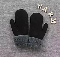 Рукавиці (варежки) зимові без пальців хутряні чорного кольору, дитячі теплі рукавички