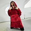 Плед толстовка з капюшоном (100х80см) HUGGLE HOODIE, Бордовий / Плед-худі / Оверсайз толстовка плед з капюшоном, фото 3