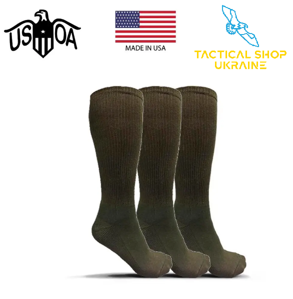 Тактичні шкарпетки USOA Anti-Microbial Military Boots Socks Olive Drab Green, 3 пари в упаковці