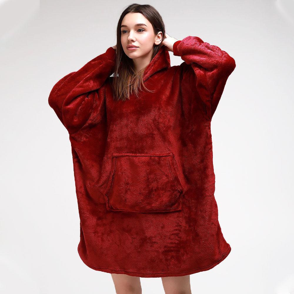 Плед толстовка з капюшоном (100х80см) HUGGLE HOODIE, Бордовий / Плед-худі / Оверсайз толстовка плед з капюшоном, фото 1