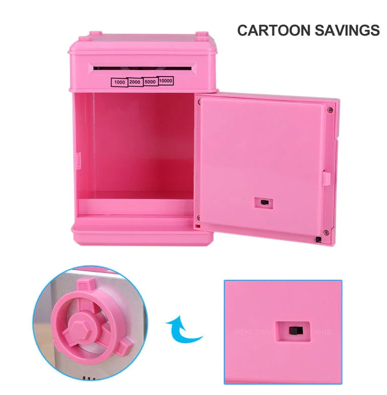 Копилка розовая с кодовым замком с электрическим запорным механизмом, сейф игрушка подарок ребенку от 6 лет - фото 4 - id-p2034939675
