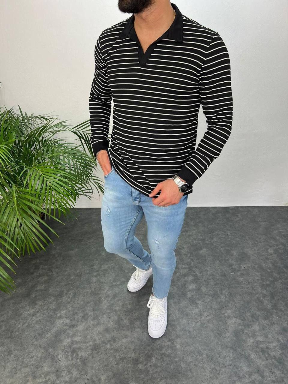 Чоловічий джемпер у горизонтальну смужку (Розмір S, L, XL), Чорний