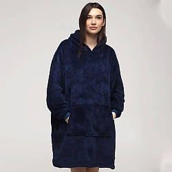 Плед толстовка з капюшоном (100х80см) HUGGLE HOODIE, Синій / Плед-худі / Оверсайз толстовка плед з капюшоном