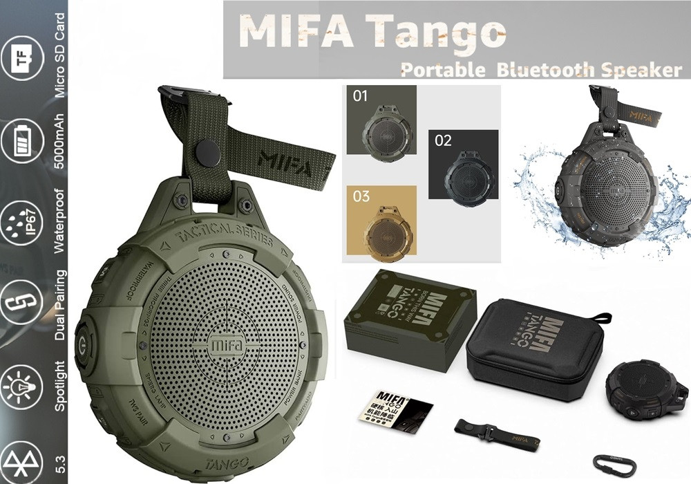 Колонка MIifa TANGO (10W, 5000mAh, PowerBank, BT 5.3, AUX, SD, TWS, IPX7, IP67, 25 годин роботи)