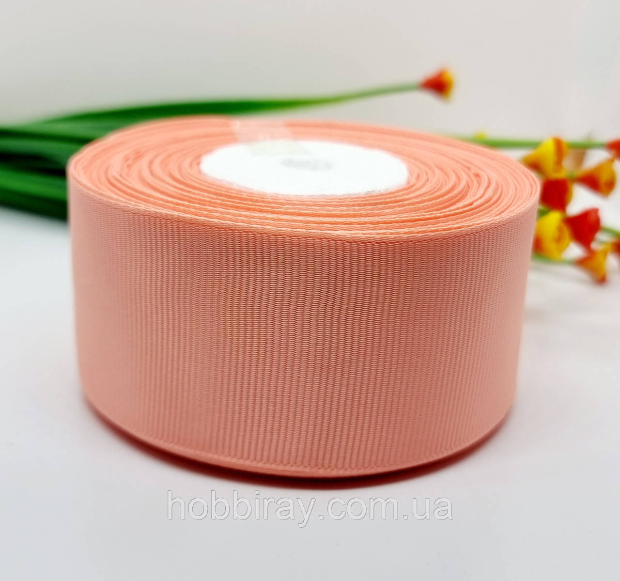 Репсова стрічка 4см. 1м. Колір персик., фото 1