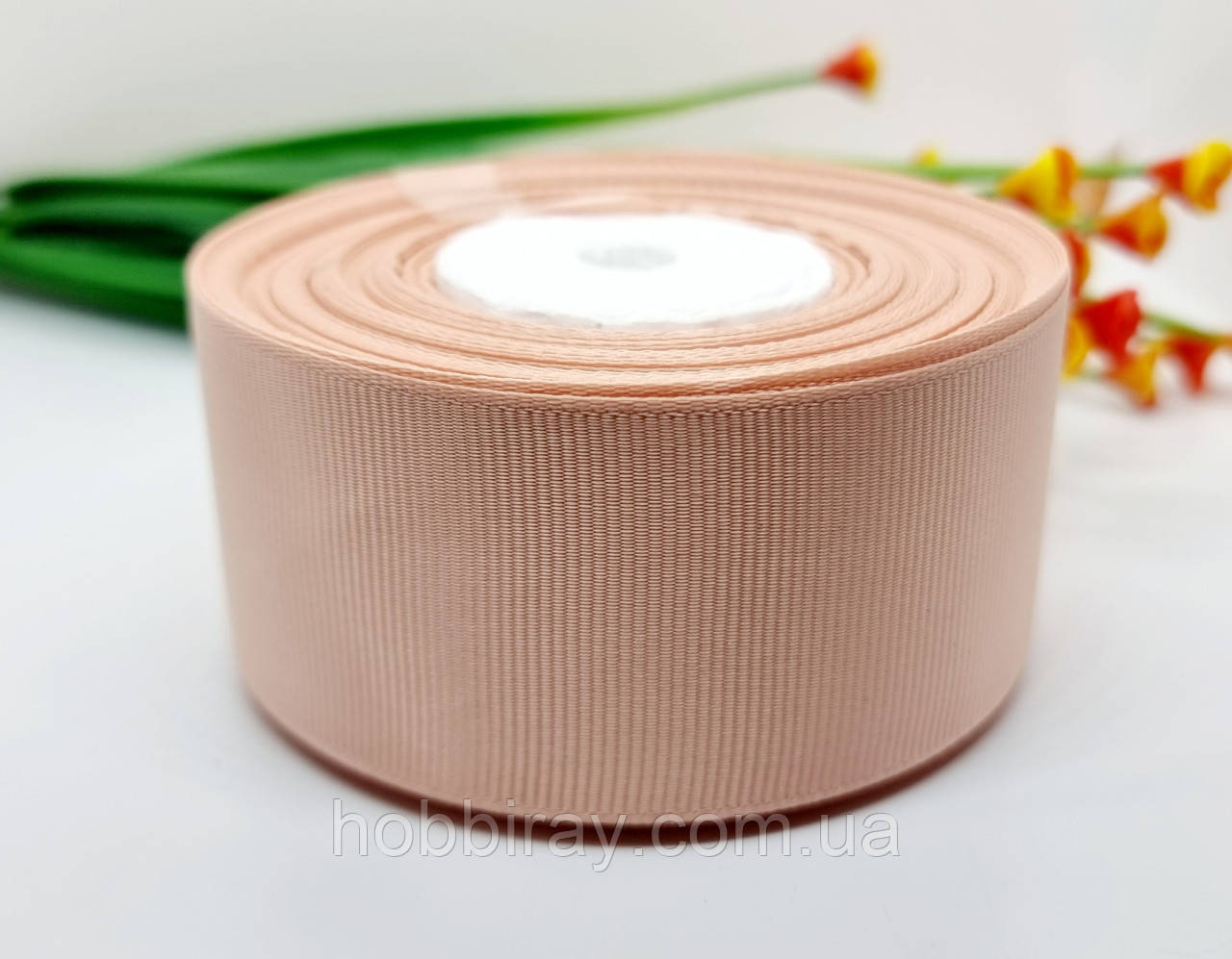 Репсова стрічка 4 см. 18 м. Колір бежевий., фото 1