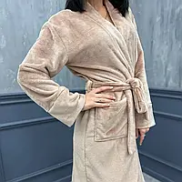 Теплий жіночий домашній махровий халат з кишенями і поясом
