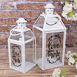 Підсвітник ліхтар металевий білий "love you more" 1525 великий, 46см