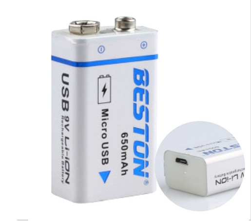 Акумулятор крона Li-ion Beston 650mAh 9V + microUSB