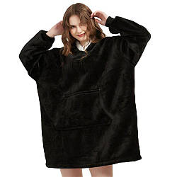 Плед толстовка з капюшоном (100х80см) HUGGLE HOODIE, Чорний / Плед-худі / Оверсайз толстовка плед з капюшоном