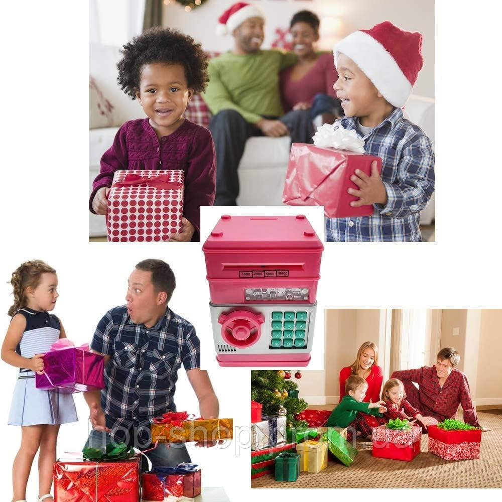 Детская копилка для денег розового цвета с электронной защитой и автоматическим купюроприемником, сейф - фото 3 - id-p2034969913