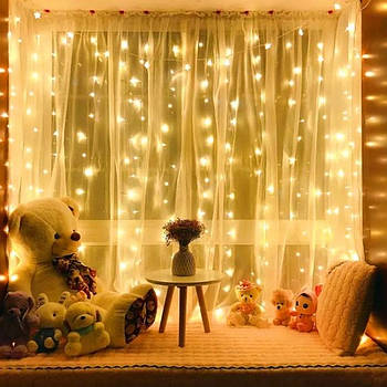 Гірлянда Штора від мережі (2х1,5 м), 192 LED, Теплий білий / Новорічна гірлянда на вікно