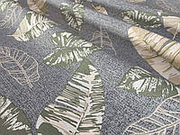 Декоративная ткань бежевые листья на сером фоне 180см тефлон 88458v9