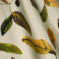 Декоративная ткань листья зеленого оливкового и желтого цвета на хлопке 280см 88260v5
