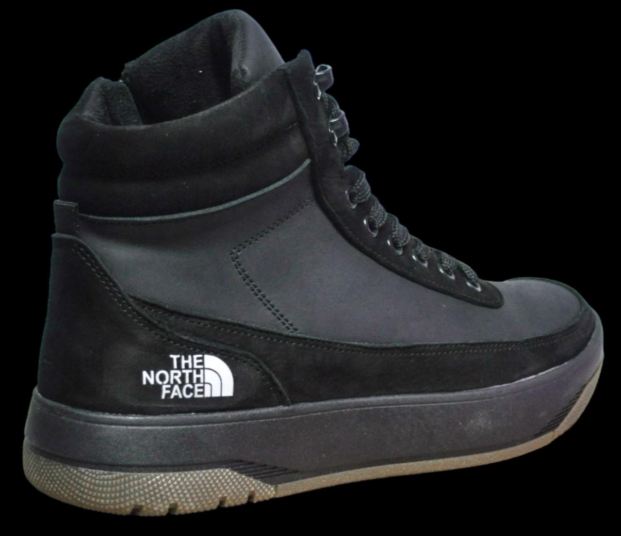 Розміри 40, 41, 43, 44  Шкіряні чоловічі зимові черевики TNF на хутрі, чорні, повнорозмірні