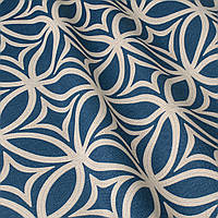 Декоративная ткань белые круги с узорами на синем фоне Турция 84588v28