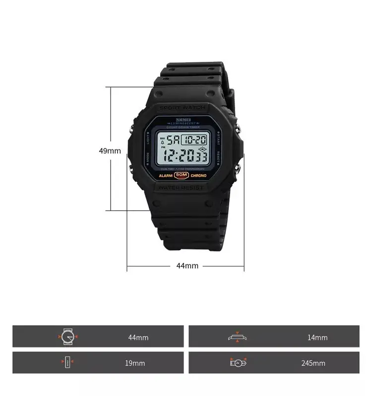 Мужские наручные электронные часы Skmei 1628 Черный с белым - фото 5 - id-p2035006935
