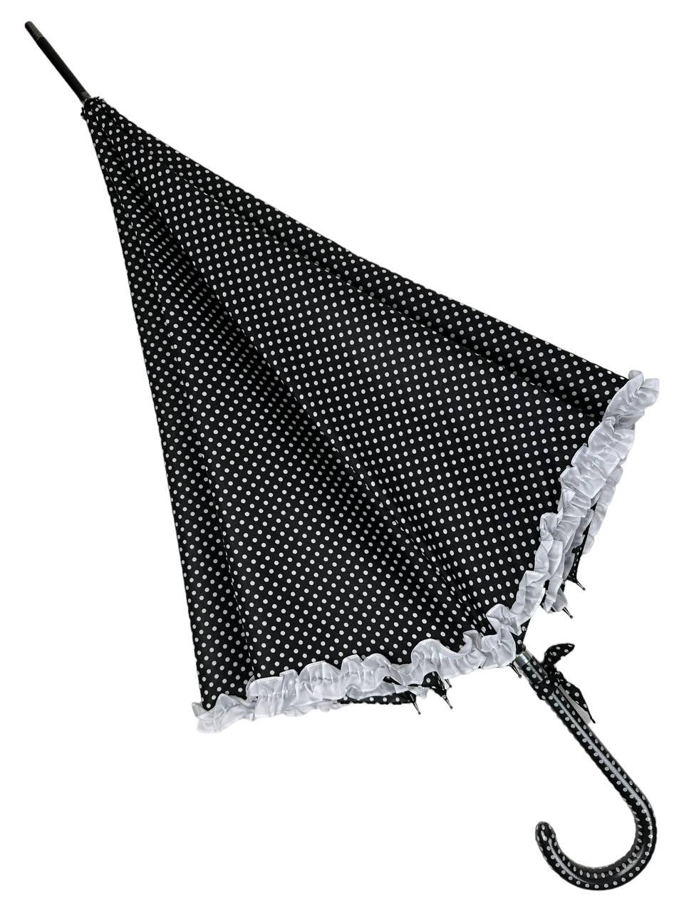 Парасолька-тростина з рюшами в горошок, напівавтомат на 8 спиць від Swifts, чорний SW03180-3