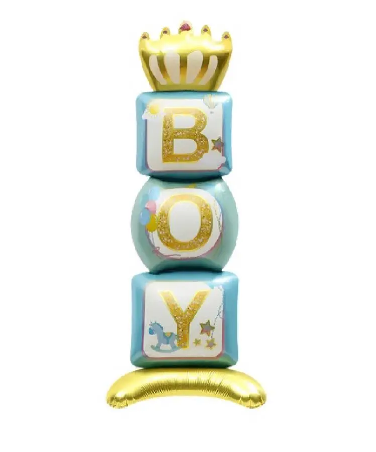 Фольгована кулька Кубики з короною BOY на підставці 34x108см (42") | Блакитний