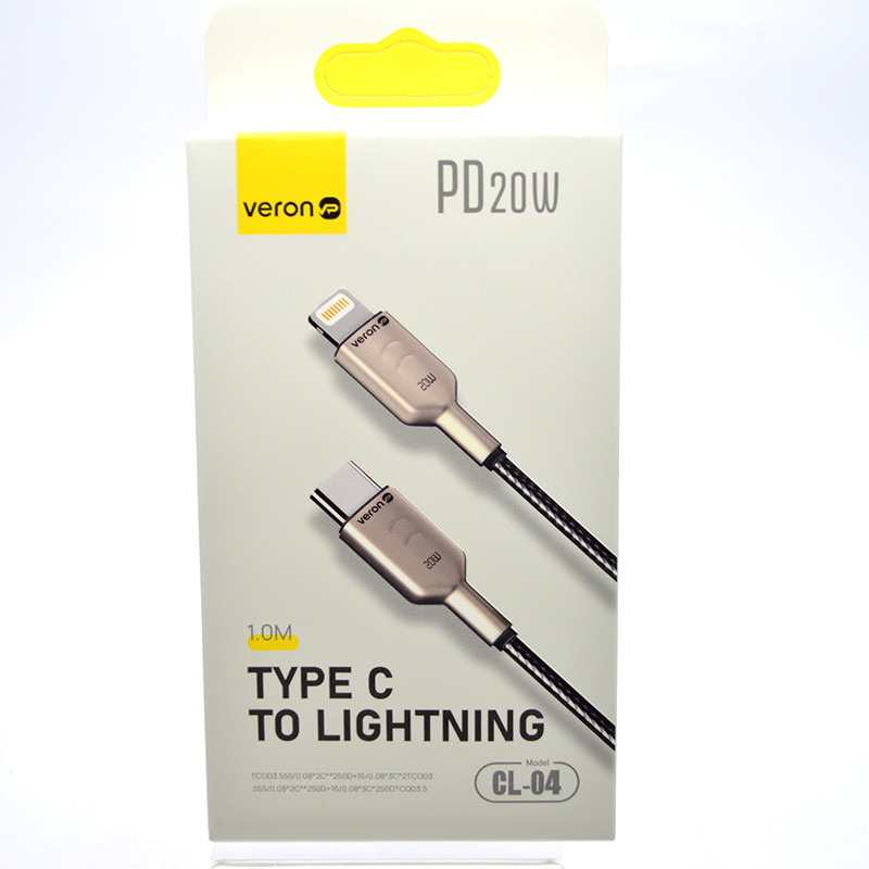 Кабель Veron CL04 Nylon Cable Type-c to Lighting 20W 1M Green, фото 1
