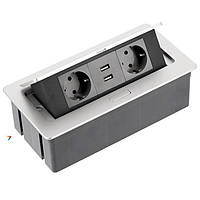 Удлинитель настольный встраиваемый SOFT 2x гнездо schuko 2USB GTV