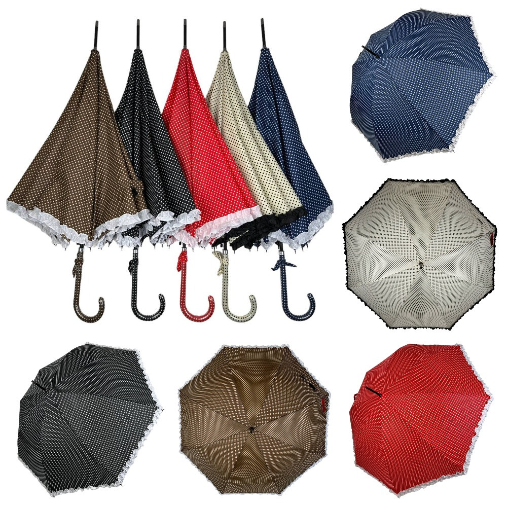 Оптом Парасолька-тростина з рюшами в горошок, напівавтомат на 8 спиць від Swifts, SW3180, фото 1