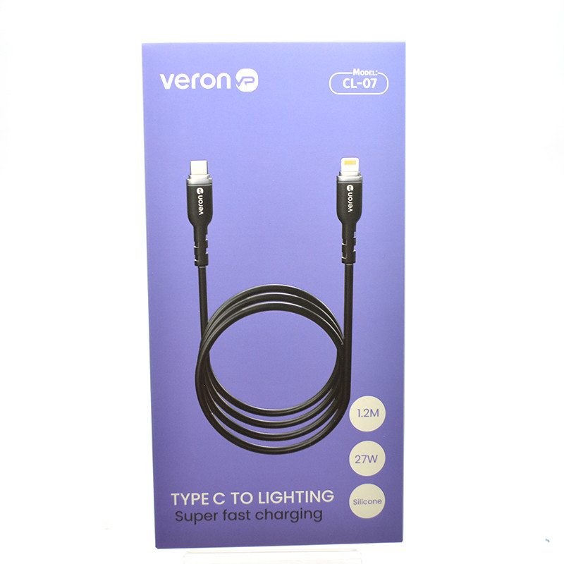 Кабель Veron CL07 Silicon Cable Type-c to Lighting 27W 1.2M Black, фото 1
