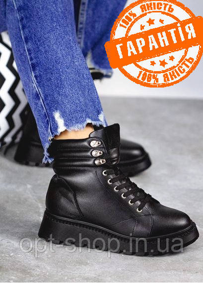 Жіночі зимові черевики чоботи шкіряні чорні бежеві на хутрі на платформі товстій підошві 36-42 розмір, фото 1