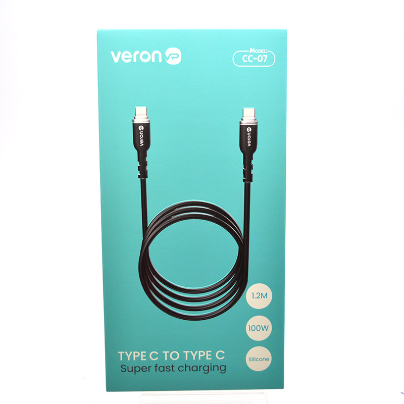 Кабель Veron CC07 Silicon Cable Type-c to Type-c 100W 1.2M Black, фото 1